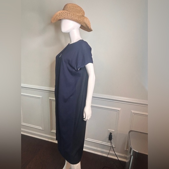 Women’s Lafayette 148 Crew Neck Midi Length Dress, Navy Blue, Size Large, - Picture 10 of 15